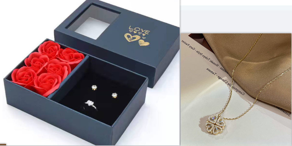 Heart Shaped Four Leaf Clover Pendant Necklace