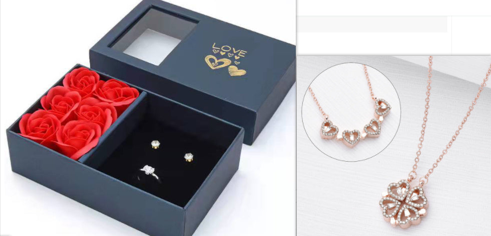 Heart Shaped Four Leaf Clover Pendant Necklace