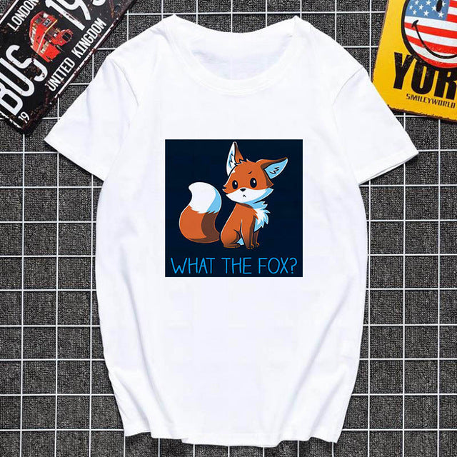 Cute fox printed T shirt Women Harajuku