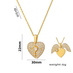 Women's Heart Opening And Closing Necklace Wings Pendant Clavicle Chain Jewelry