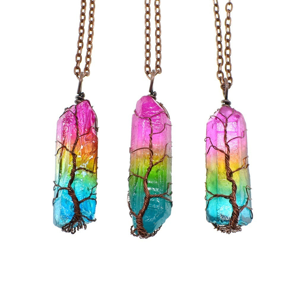 Stone Crystal Pillar Tree Necklace