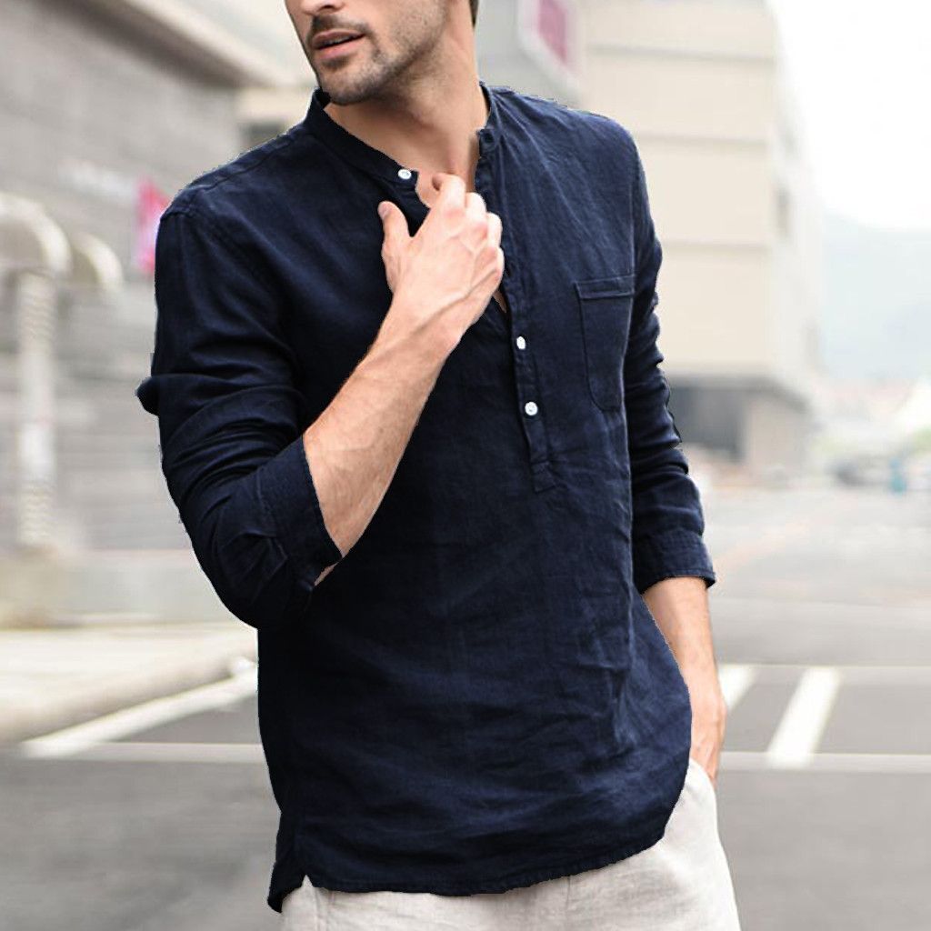 Plaid Collar Tops Turn Down Men Shirts