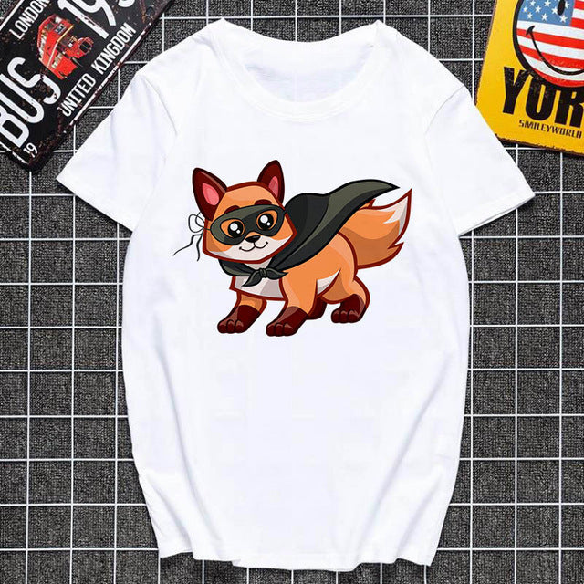 Cute fox printed T shirt Women Harajuku