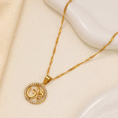 1pcs Fashionable Inlaid Circular Pendant Necklace, Personalized Symbol Yoga Necklace, Suitable For Women's Daily Holiday Wear
