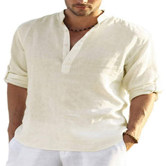 Men's Casual Linen Solid Color Long Sleeve