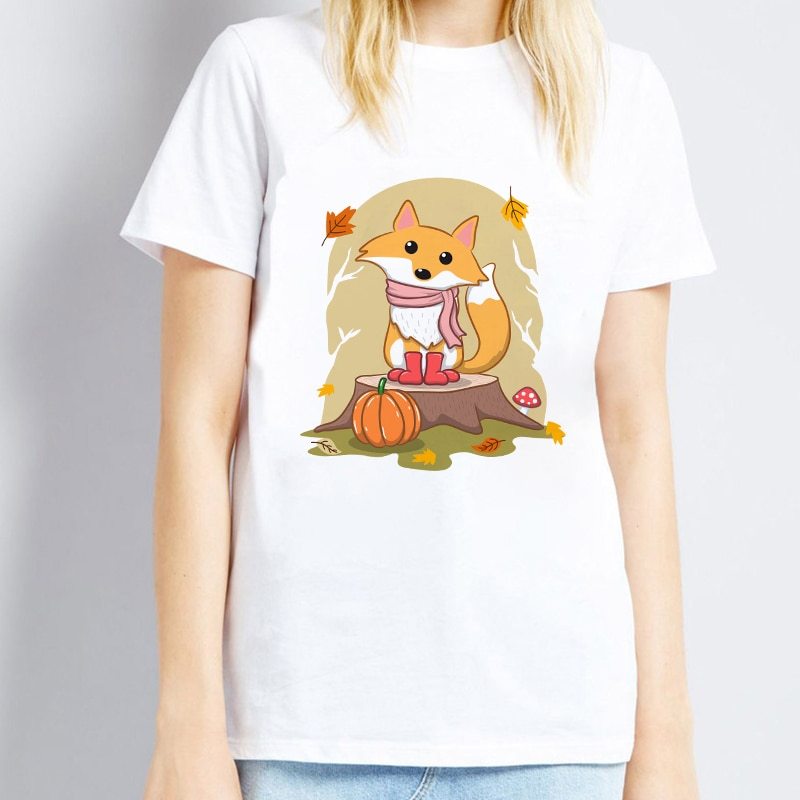 Cute fox printed T shirt Women Harajuku