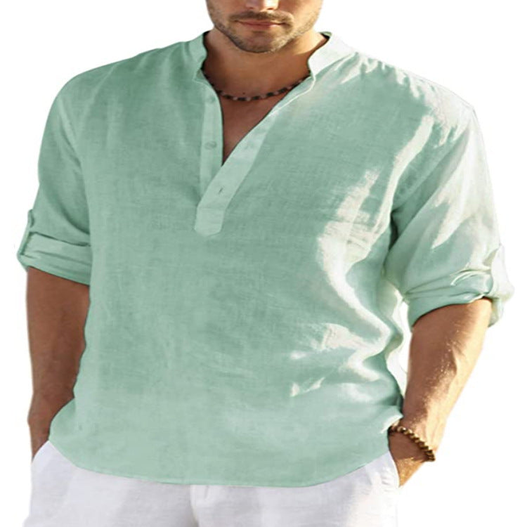 Men's Casual Linen Solid Color Long Sleeve
