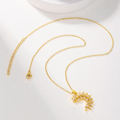 1pcsFashionable Sparkling Zircon Leaf Pendant Necklace, Imitation Diamond Wheat Ear Leaf Collarbone Chain, Suitable For Women's Daily Holiday Wear, Engagement Jewelry