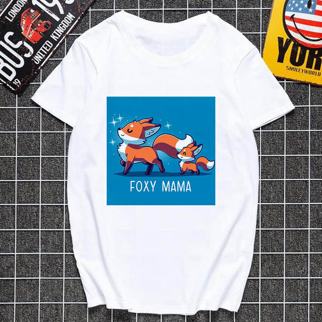 Cute fox printed T shirt Women Harajuku