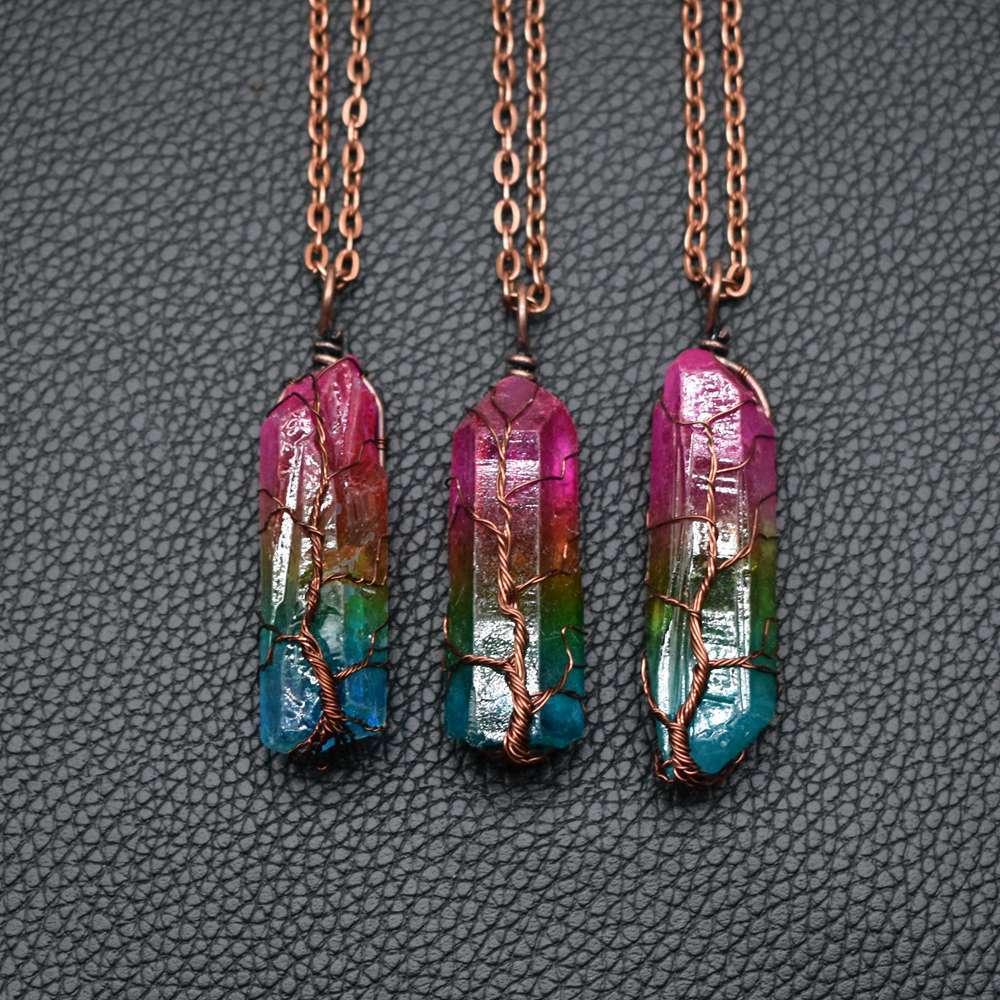 Stone Crystal Pillar Tree Necklace
