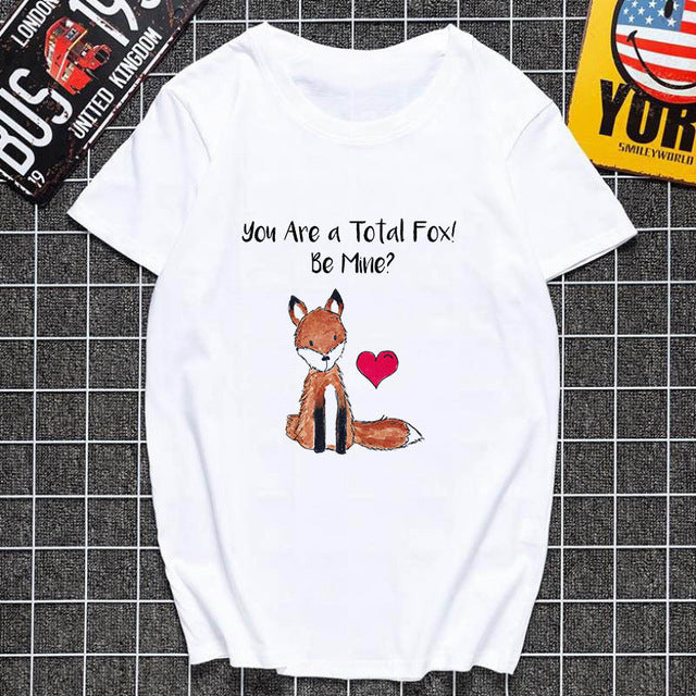 Cute fox printed T shirt Women Harajuku