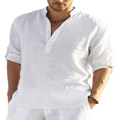 Men's Casual Linen Solid Color Long Sleeve