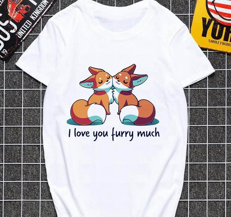 Cute fox printed T shirt Women Harajuku