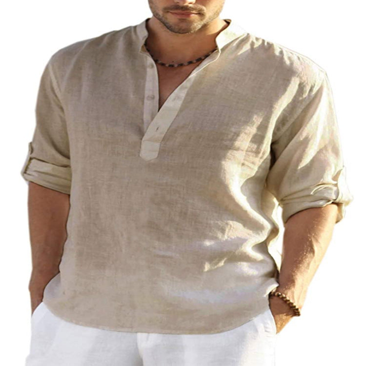 Men's Casual Linen Solid Color Long Sleeve