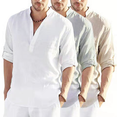 Men's Casual Linen Solid Color Long Sleeve