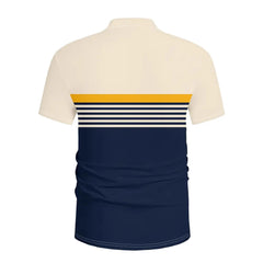 Men's Casual Striped Color Block Design Sports Style Collar Golf Shirt