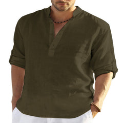 Men's Casual Linen Solid Color Long Sleeve