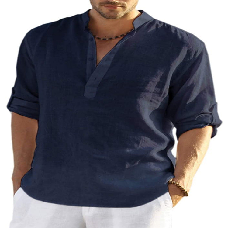 Men's Casual Linen Solid Color Long Sleeve