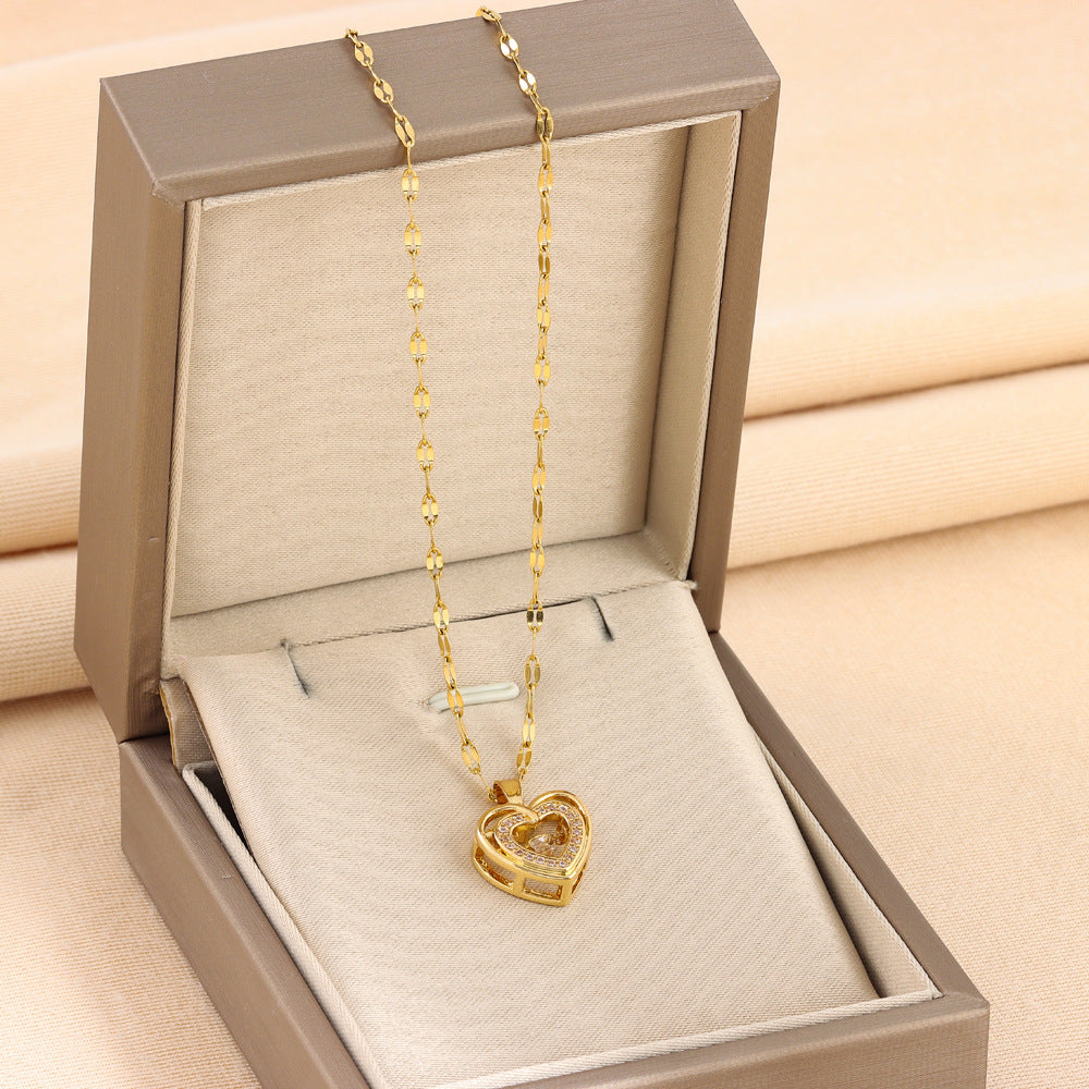 Rhinestones Titanium Steel Love Necklace