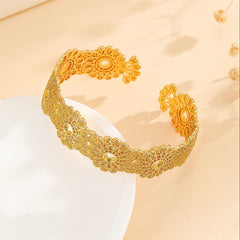 1pcs Luxury Style Gold Bracelet Hollowed Out Lace Flower Design Wedding Gold Jewelry