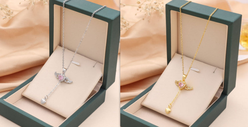 Moving Heart Angel Wings Tassel Necklace