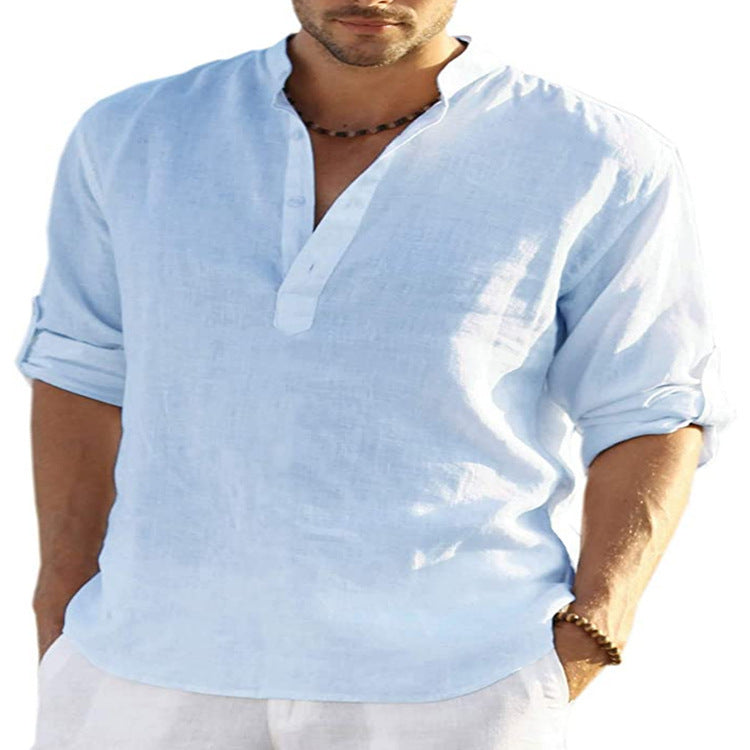 Men's Casual Linen Solid Color Long Sleeve