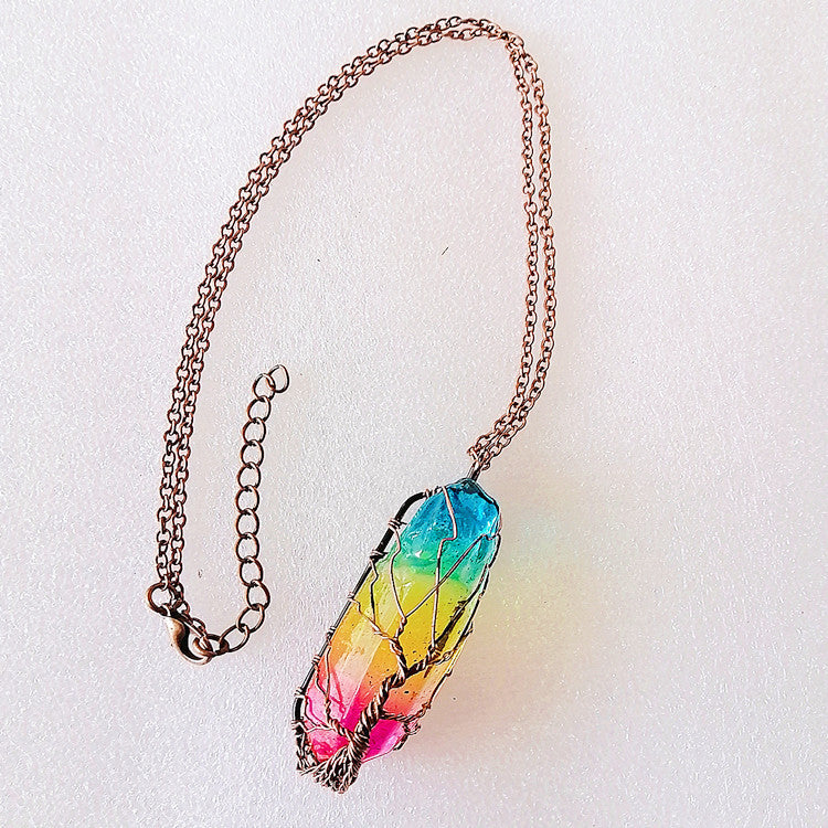 Stone Crystal Pillar Tree Necklace