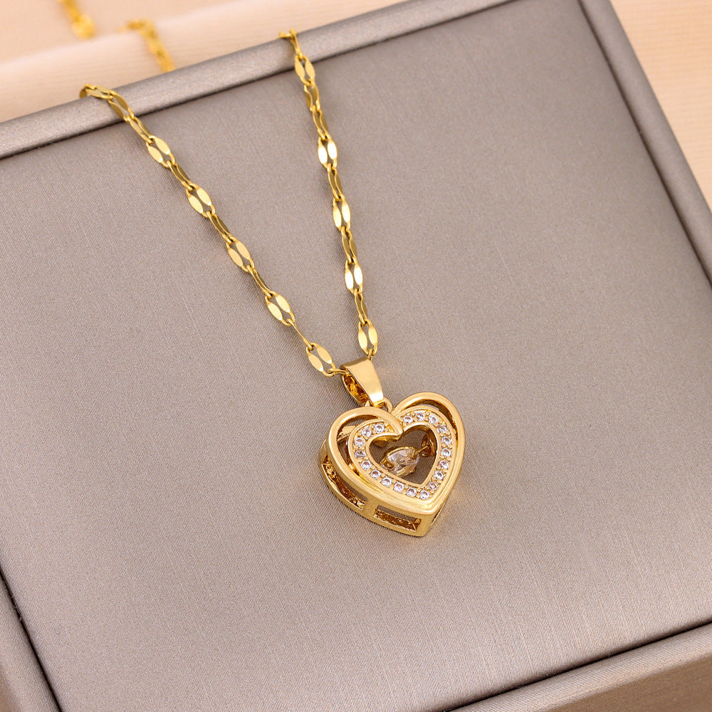 Rhinestones Titanium Steel Love Necklace