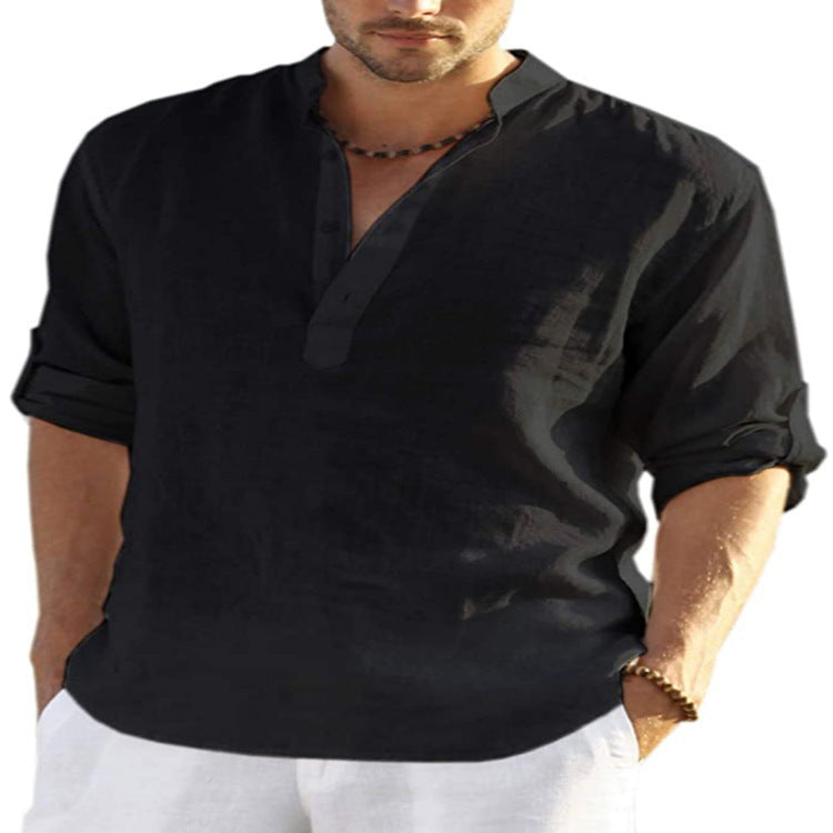 Men's Casual Linen Solid Color Long Sleeve
