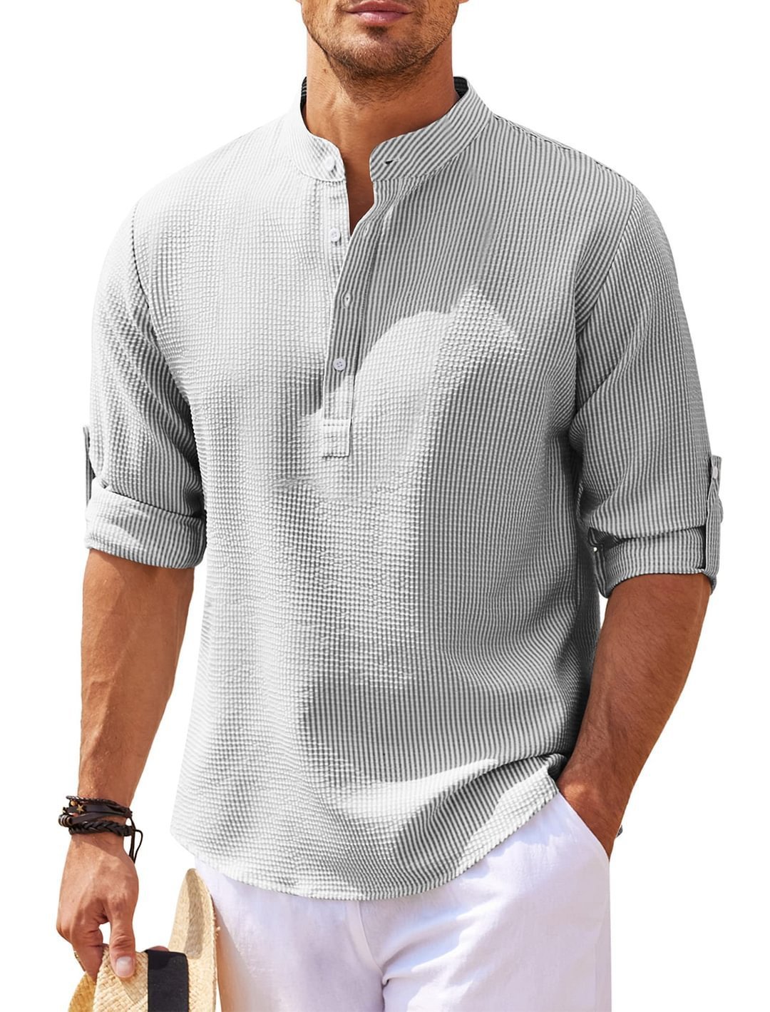 Men's Casual Shirt Long Sleeve Stand Collar