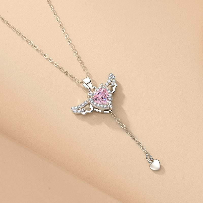 Moving Heart Angel Wings Tassel Necklace