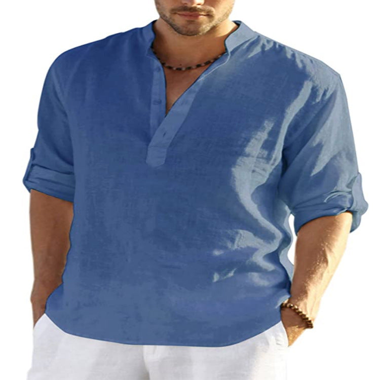 Men's Casual Linen Solid Color Long Sleeve