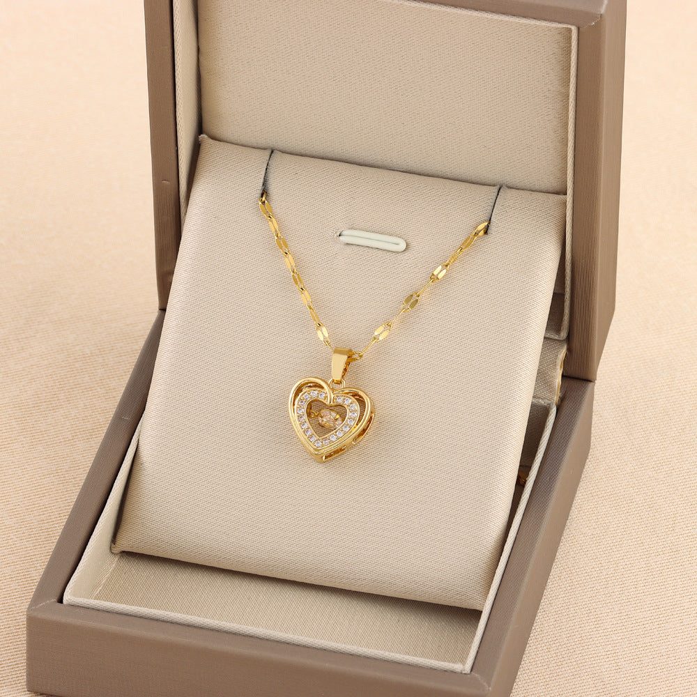 Rhinestones Titanium Steel Love Necklace